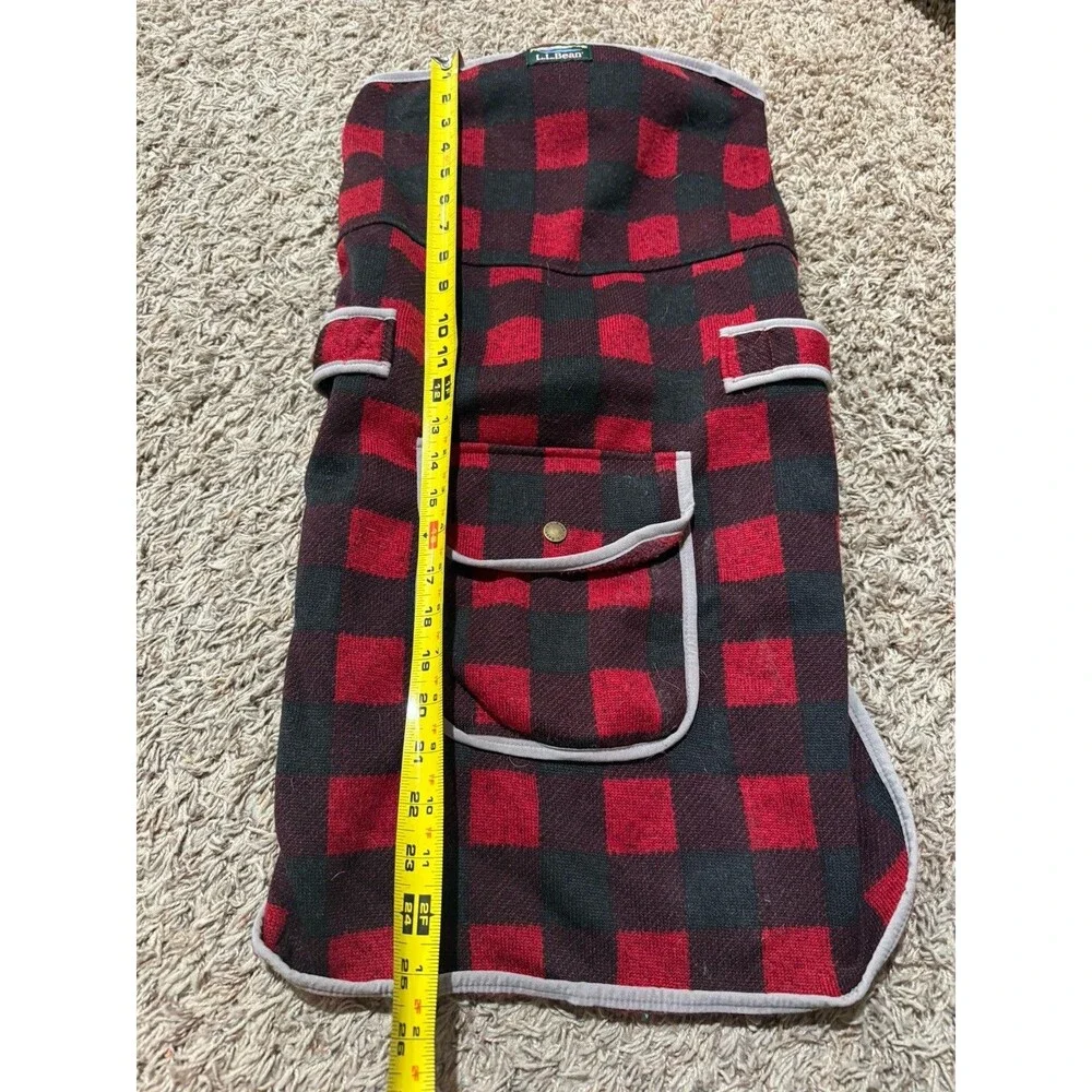 L.L. Bean Buffalo Plaid Dog Jacket XL Red Black Fleece Sweater Coat 302833